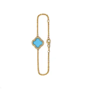 9ct Yellow Gold Turquoise Clover/Quatrefoil Bracelet