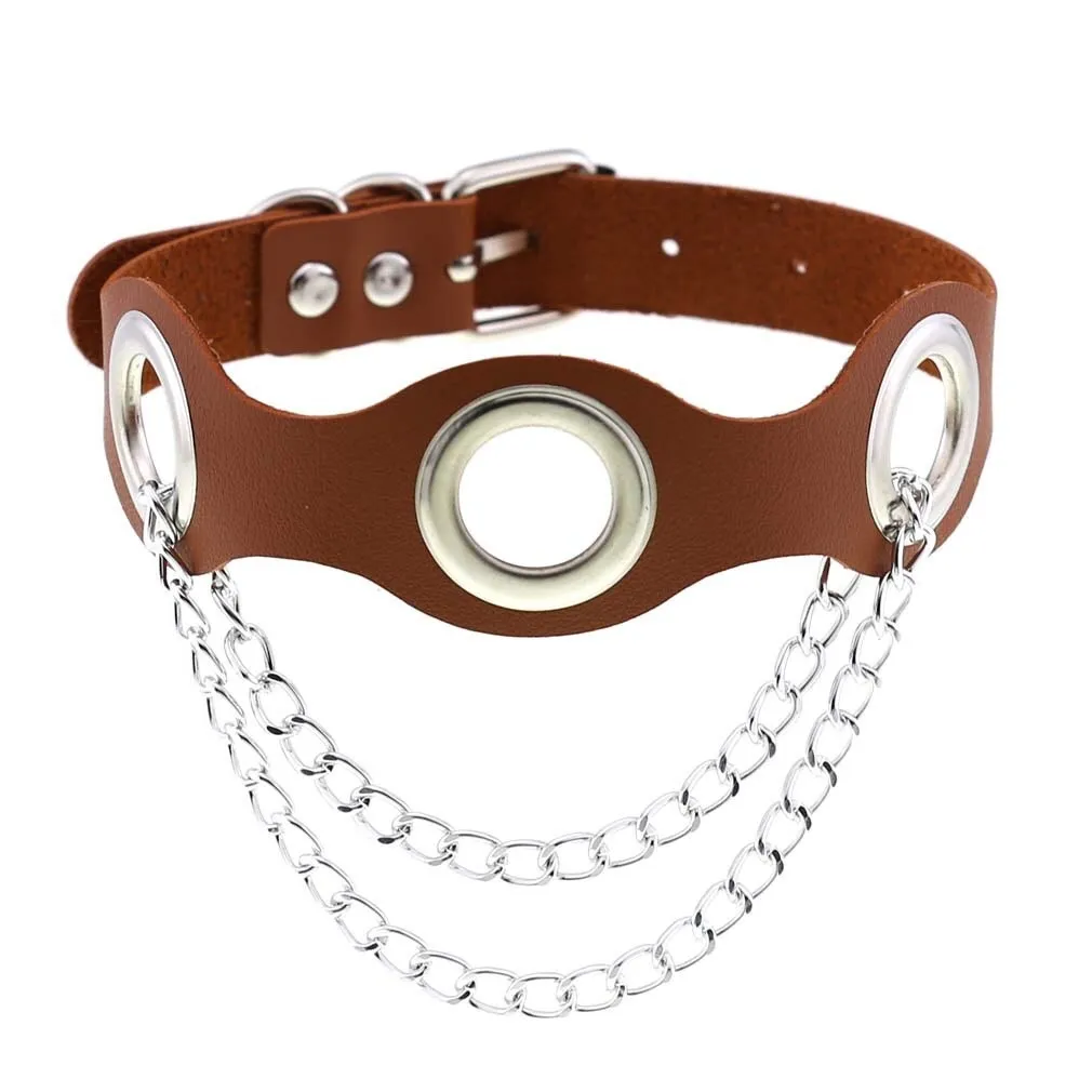 Aesthetic PU Leather Choker Collar For Women / Female Bondage Neckwear In Punk Fashion