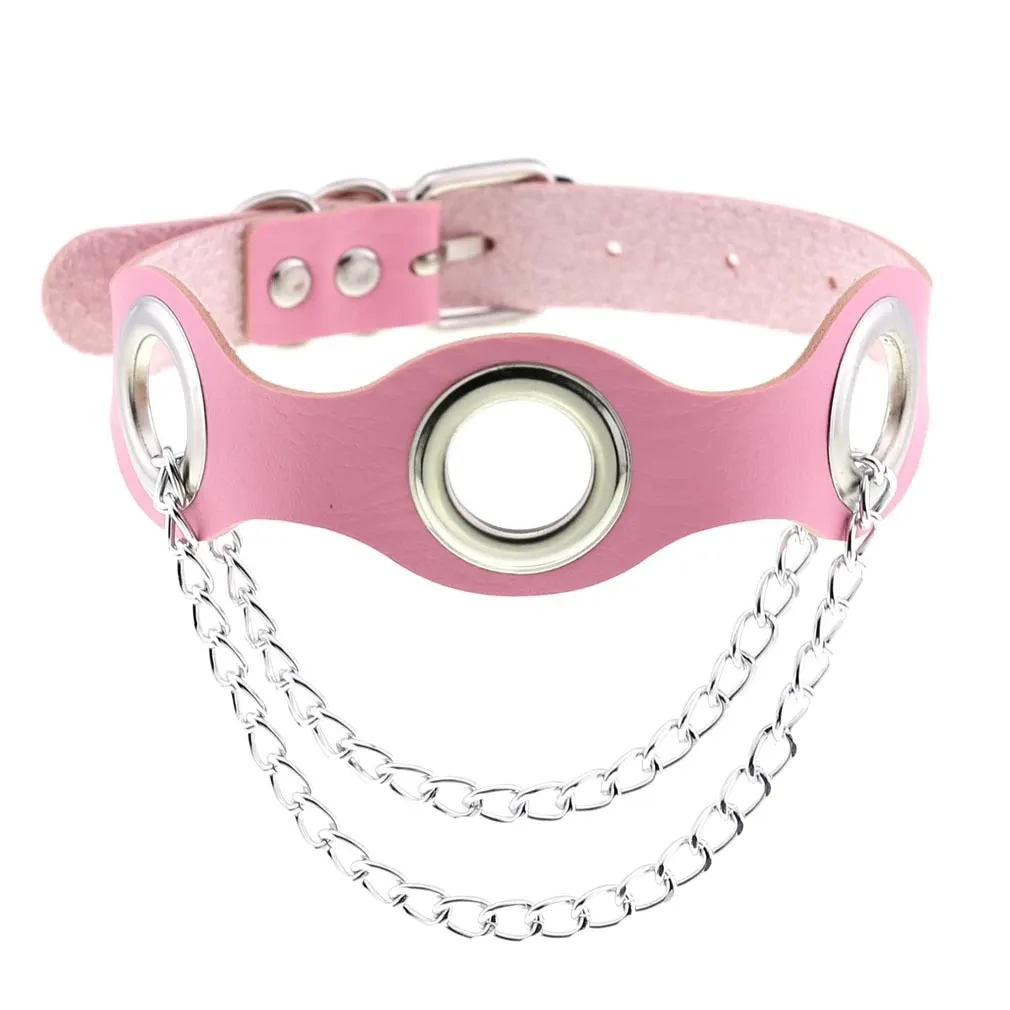 Aesthetic PU Leather Choker Collar For Women / Female Bondage Neckwear In Punk Fashion