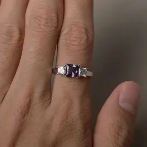 Alexandrite Square Cut Three Stone Wedding Ring - 925 Sterling Silver Ring