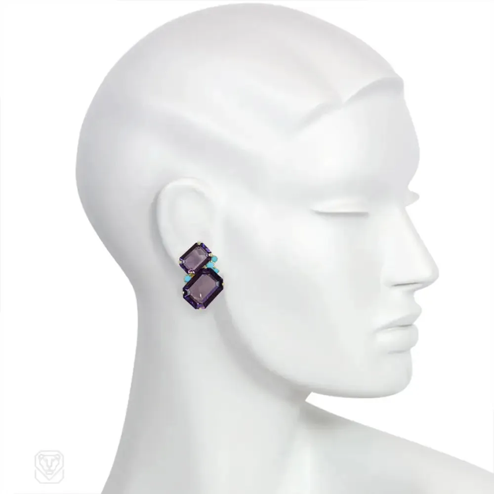 Amethyst and turquoise Swarovski clip earrings