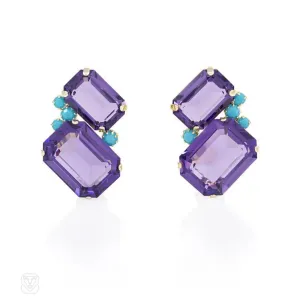 Amethyst and turquoise Swarovski clip earrings
