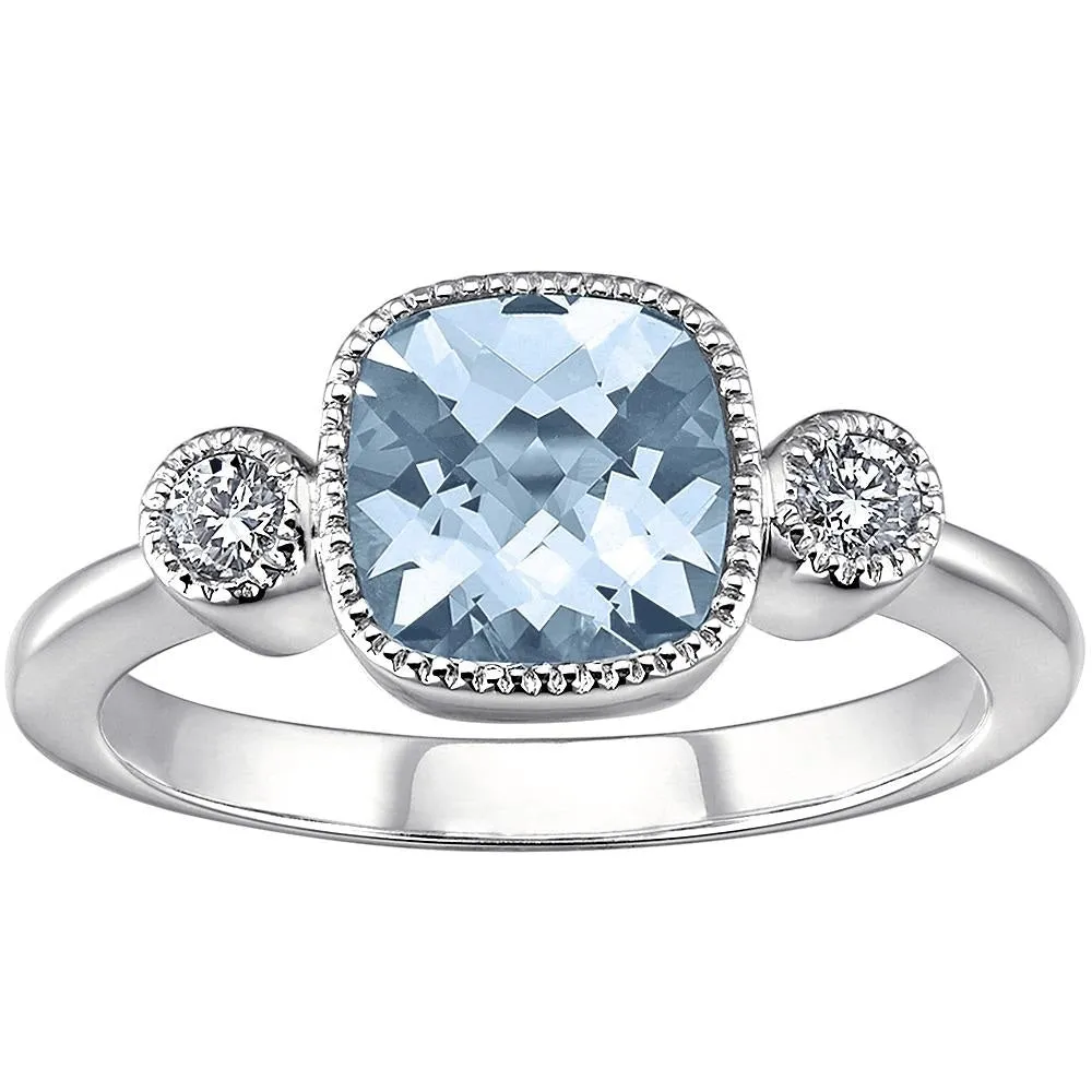 Antique Cushion Gemstone and Diamond Ring Larger Version
