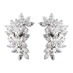 Antique Silver Clear CZ Bridal Wedding Hair Clip On Earring 3983