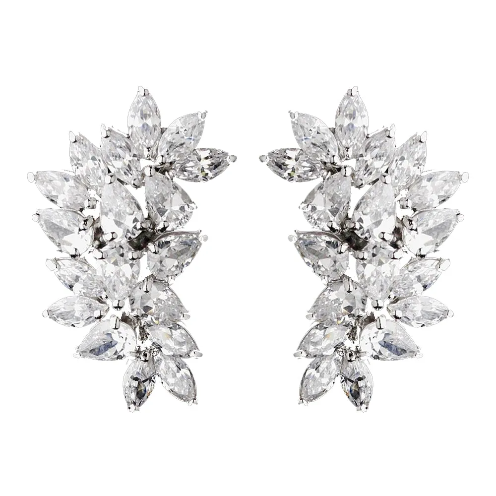 Antique Silver Clear CZ Bridal Wedding Hair Clip On Earring 3983