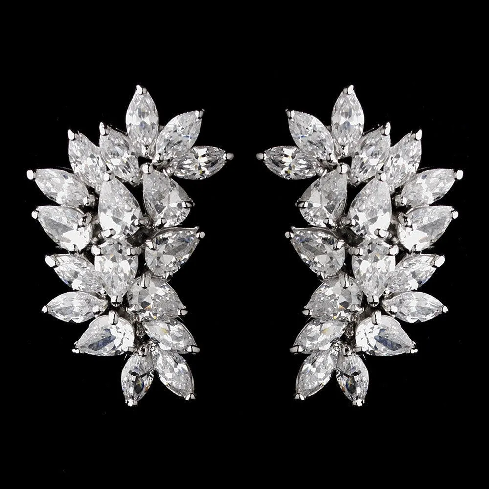 Antique Silver Clear CZ Bridal Wedding Hair Clip On Earring 3983