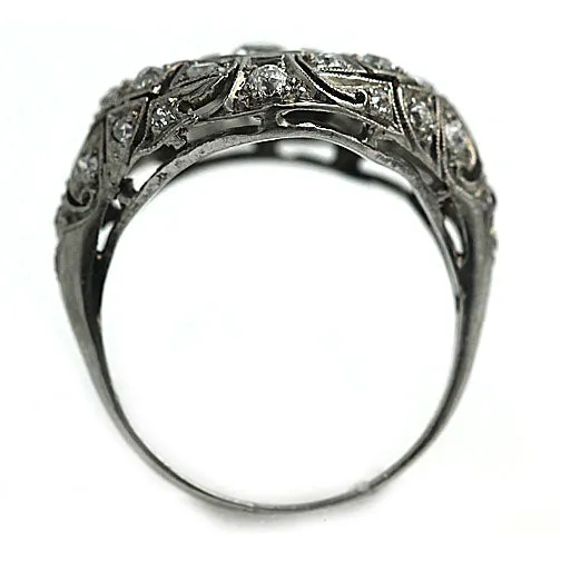 Antique Two Tiered Platinum Dome Engagement Ring