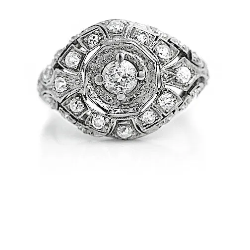 Antique Two Tiered Platinum Dome Engagement Ring