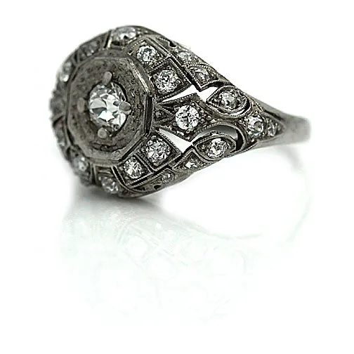 Antique Two Tiered Platinum Dome Engagement Ring
