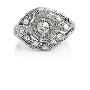 Antique Two Tiered Platinum Dome Engagement Ring