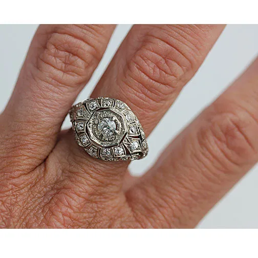 Antique Two Tiered Platinum Dome Engagement Ring