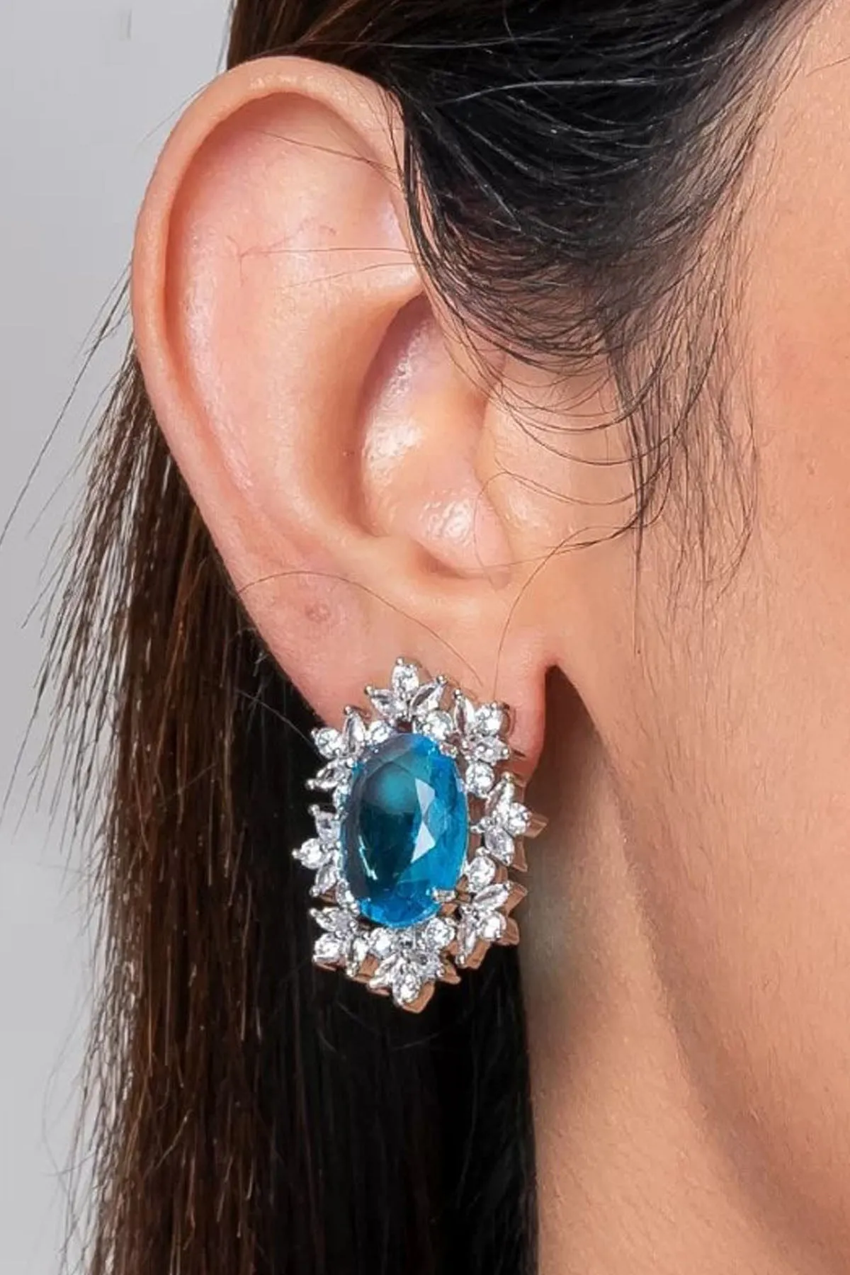 Aqua Oval Diamond Earrings