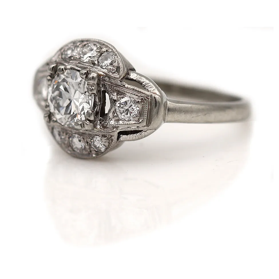 Art Deco 1.16 CTW Old European Cut Diamond Vintage Engagement Ring GIA E/SI1