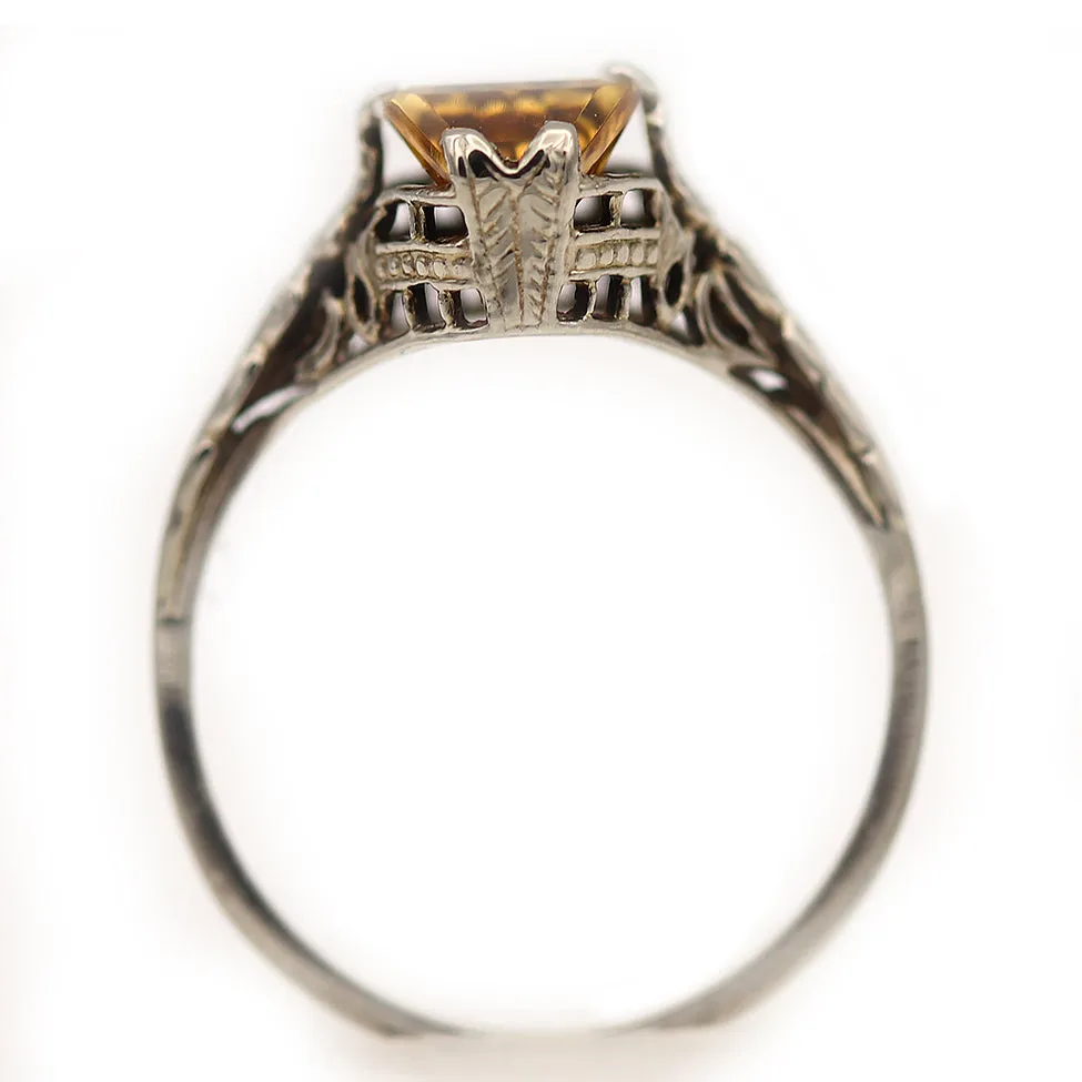 Art Deco 1.50 CT Rectangular Cut Citrine Engagement Ring Circa 1930s