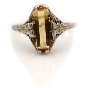 Art Deco 1.50 CT Rectangular Cut Citrine Engagement Ring Circa 1930s