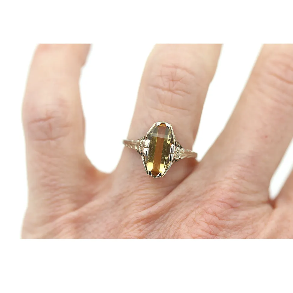 Art Deco 1.50 CT Rectangular Cut Citrine Engagement Ring Circa 1930s