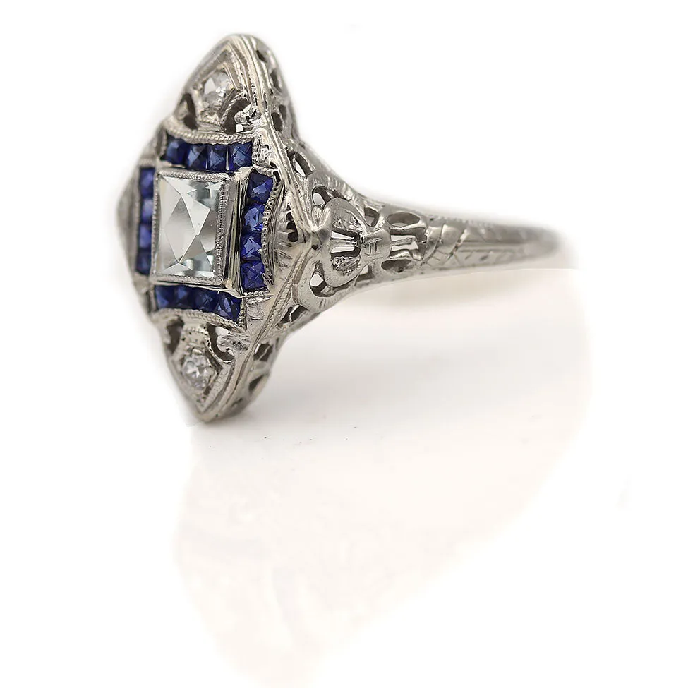 Art Deco 1.50 CTW Aquamarine Sapphire Antique Engagement Ring
