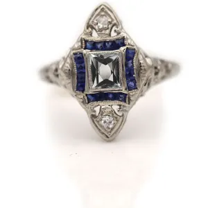 Art Deco 1.50 CTW Aquamarine Sapphire Antique Engagement Ring