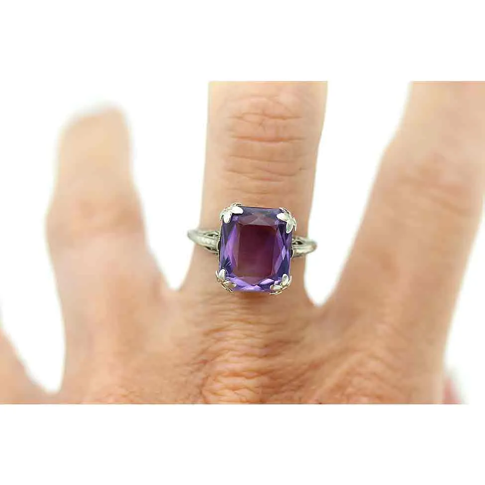 Art Deco 2.50 CTW Emerald Cut Amethyst Vintage Gemstone Engagement Ring