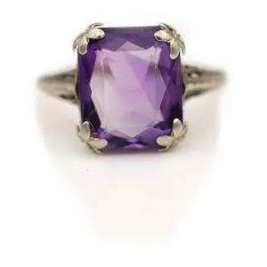 Art Deco 2.50 CTW Emerald Cut Amethyst Vintage Gemstone Engagement Ring