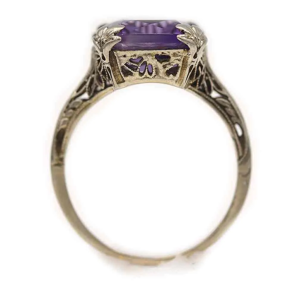Art Deco 2.50 CTW Emerald Cut Amethyst Vintage Gemstone Engagement Ring