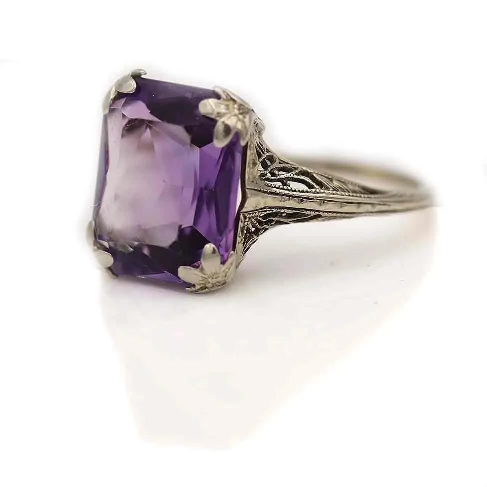 Art Deco 2.50 CTW Emerald Cut Amethyst Vintage Gemstone Engagement Ring
