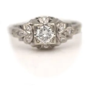 Art Deco .37 CTW Old European Diamond 18 Karat Antique Engagement Ring Jabel