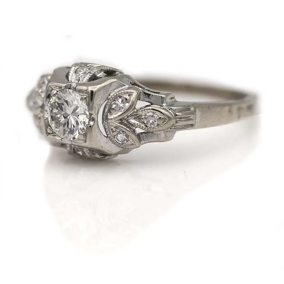 Art Deco .37 CTW Old European Diamond 18 Karat Antique Engagement Ring Jabel