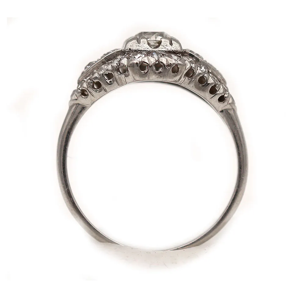 Art Deco .91 CTW Old European Cut Diamond Platinum Antique Engagement Ring