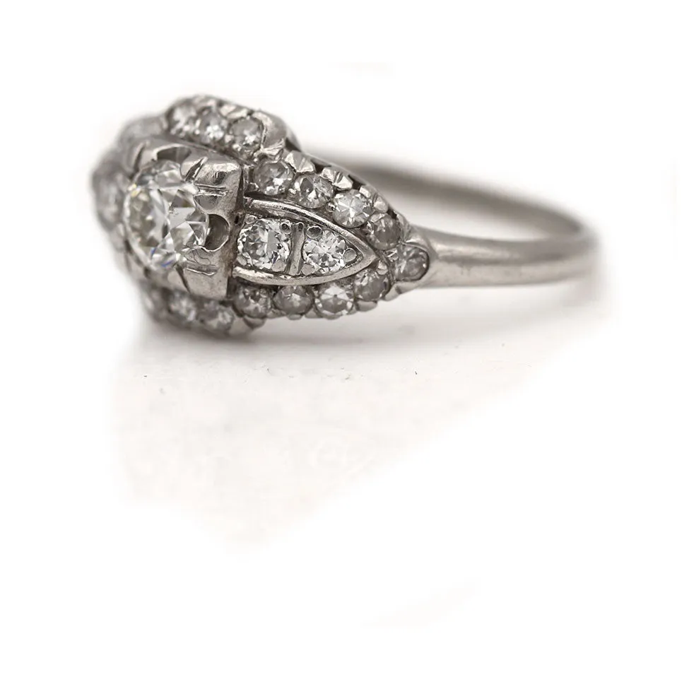 Art Deco .91 CTW Old European Cut Diamond Platinum Antique Engagement Ring