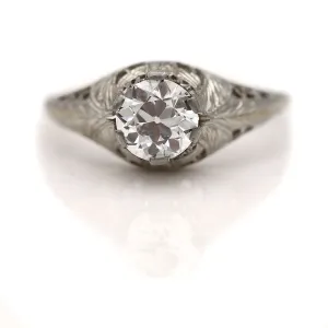 Art Deco .92 CTW Euro Cut Diamond Antique Engagement Ring GIA I/VS1
