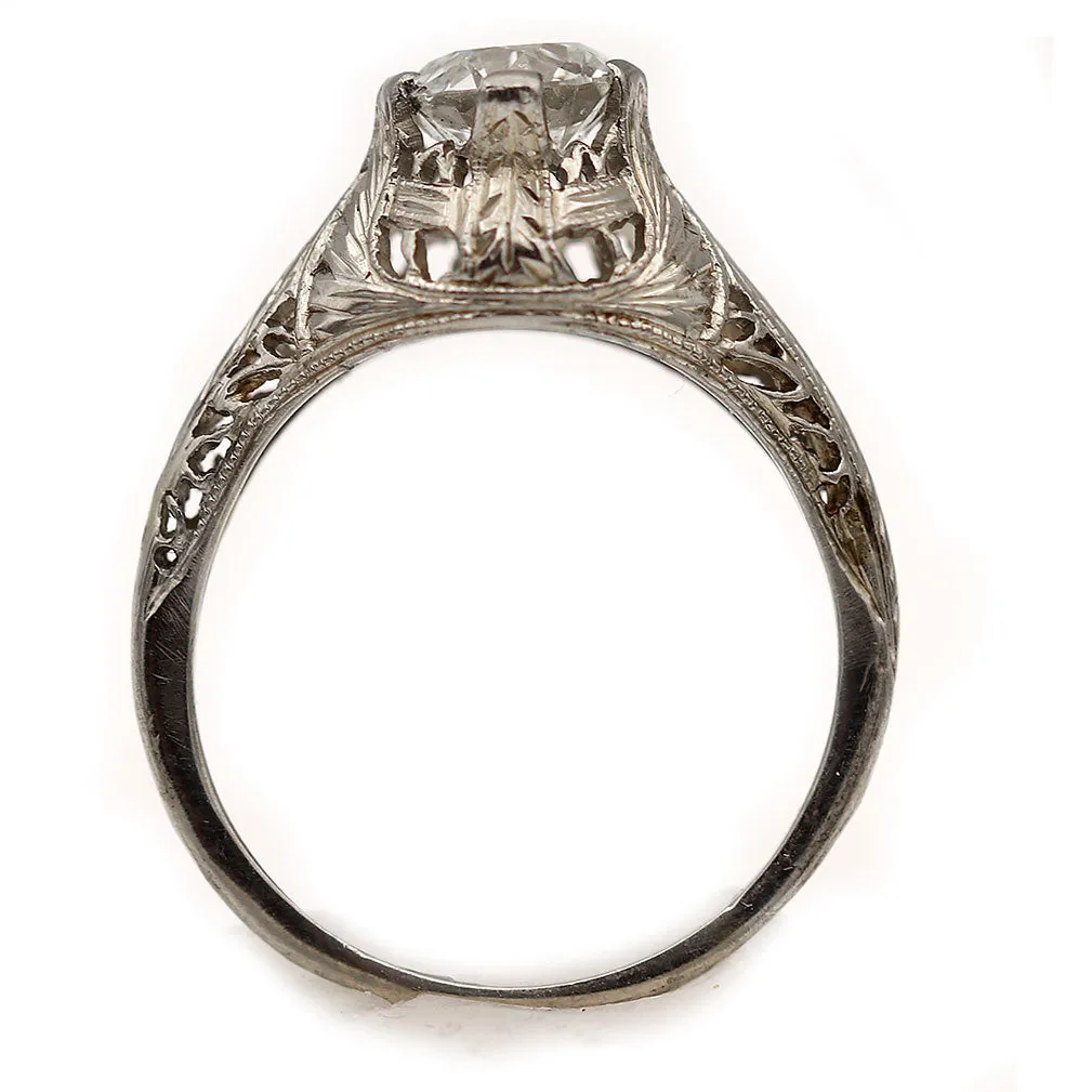 Art Deco .92 CTW Euro Cut Diamond Antique Engagement Ring GIA I/VS1
