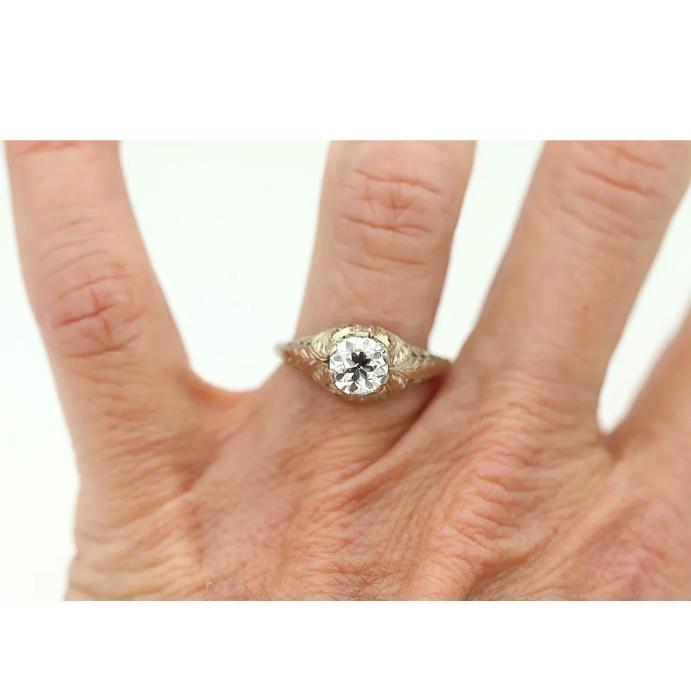 Art Deco .92 CTW Euro Cut Diamond Antique Engagement Ring GIA I/VS1