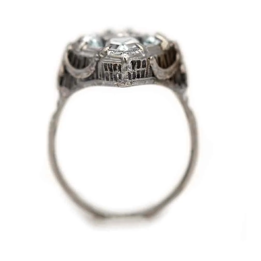 Art Deco Bullet Shape & Shield Cut Aquamarine Engagement Ring