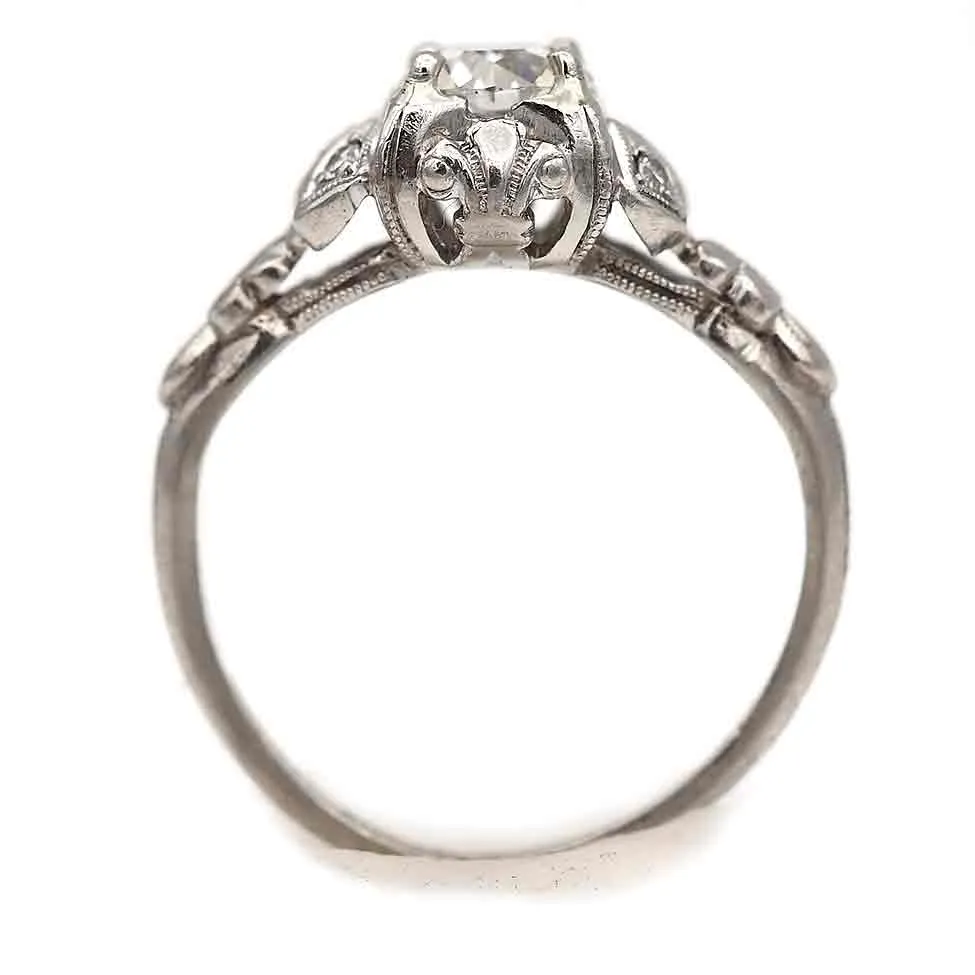 Art Deco Old European Cut Diamond Engagement Ring GIA .52 Ct H/VS1