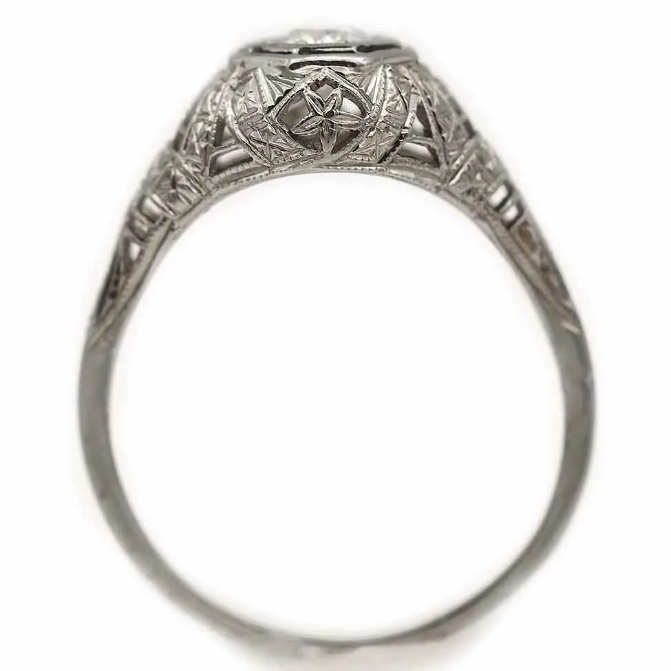 Art Deco Old European Cut Diamond Filigree Solitaire Engagement Ring