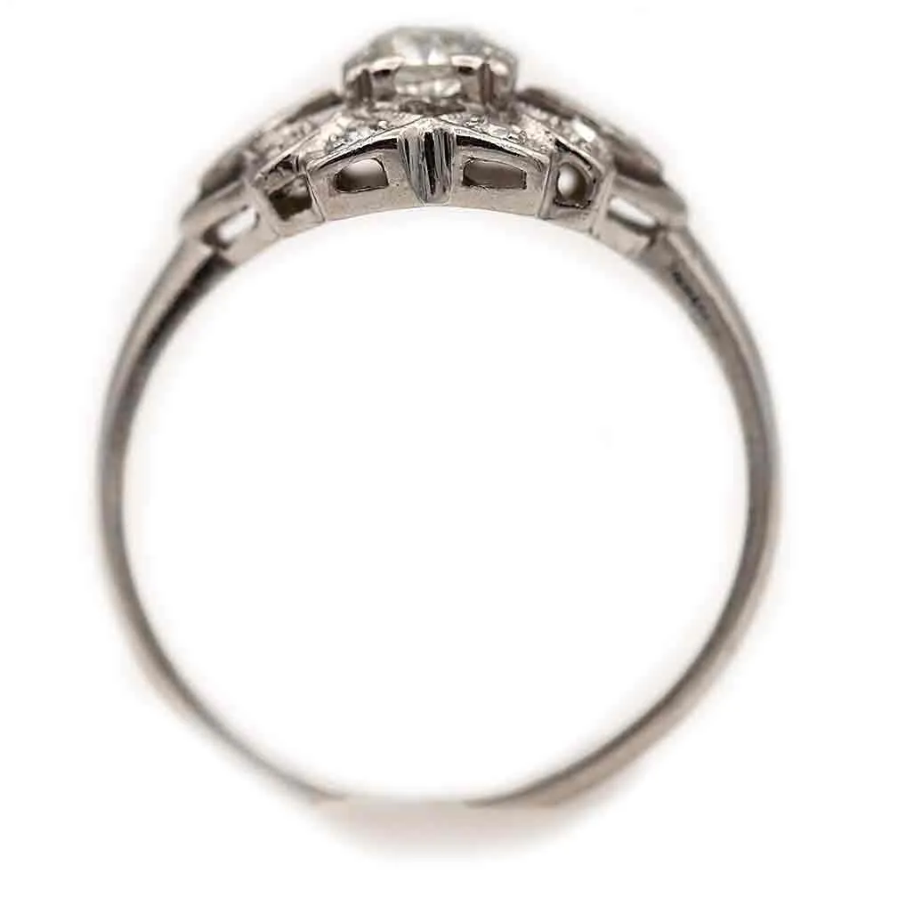 Art Deco Old Mine Cut Diamond Halo Engagement Ring with Navette Side Stones