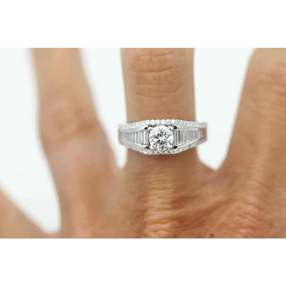 Art Deco Style 1.61 CTW Brilliant Cut Diamond Vintage Engagement Ring  GIA G/SI1