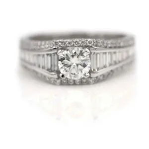 Art Deco Style 1.61 CTW Brilliant Cut Diamond Vintage Engagement Ring  GIA G/SI1