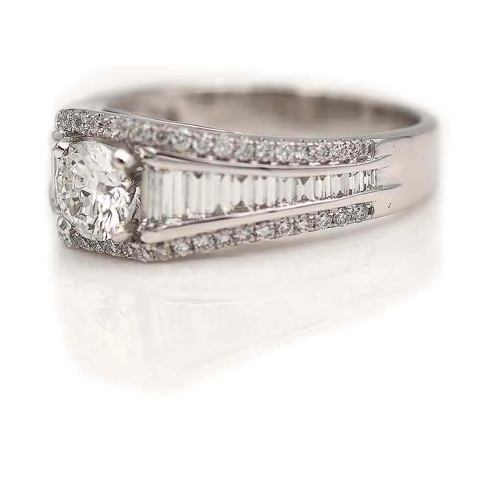 Art Deco Style 1.61 CTW Brilliant Cut Diamond Vintage Engagement Ring  GIA G/SI1