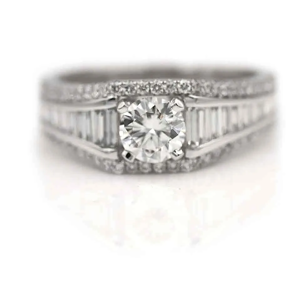 Art Deco Style 1.61 CTW Brilliant Cut Diamond Vintage Engagement Ring  GIA G/SI1
