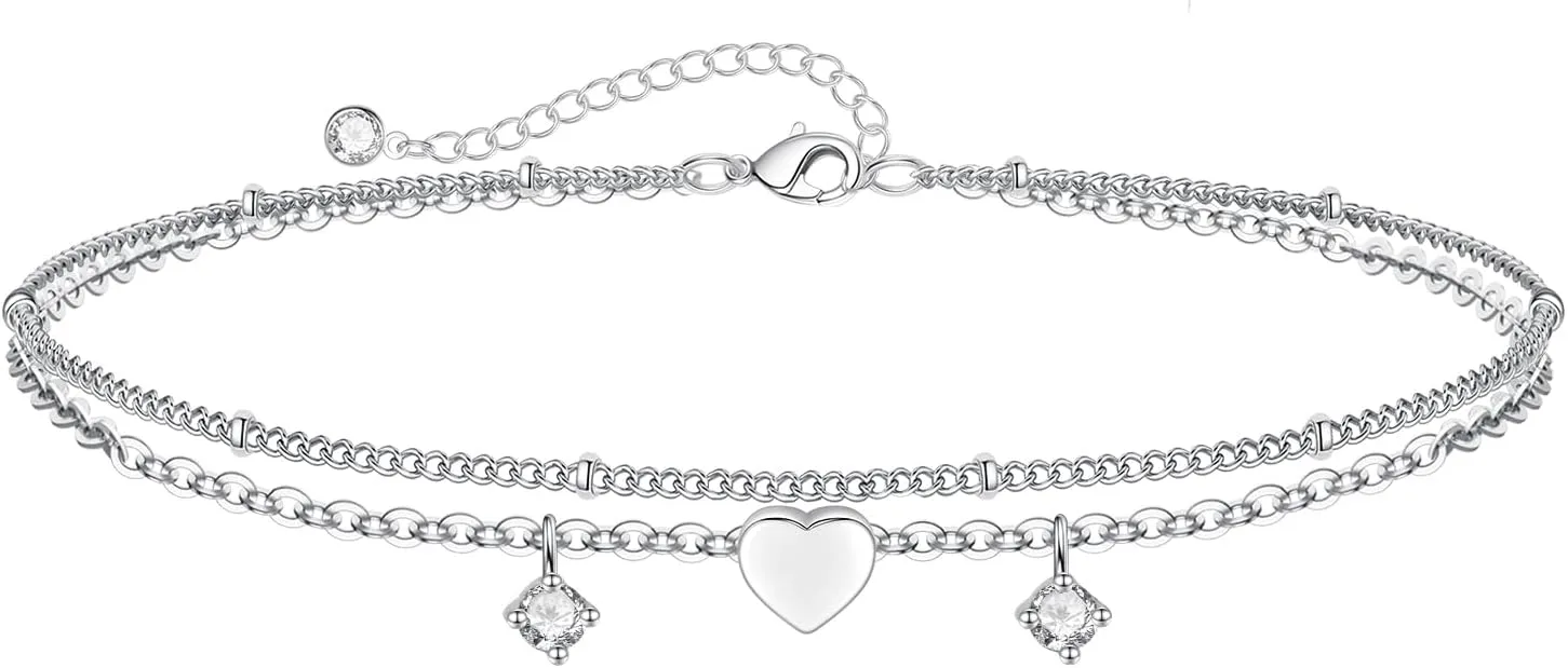 ASCOMY Anklets for Women 14K Gold/Silver Ankle Bracelets Dainty Cute Star Cubic Zirconia Devil's Eye Infinity Charm Pearl Satellite Sparkling Chain Summer Beach Foot Bracelet Jewelry Gifts for Her