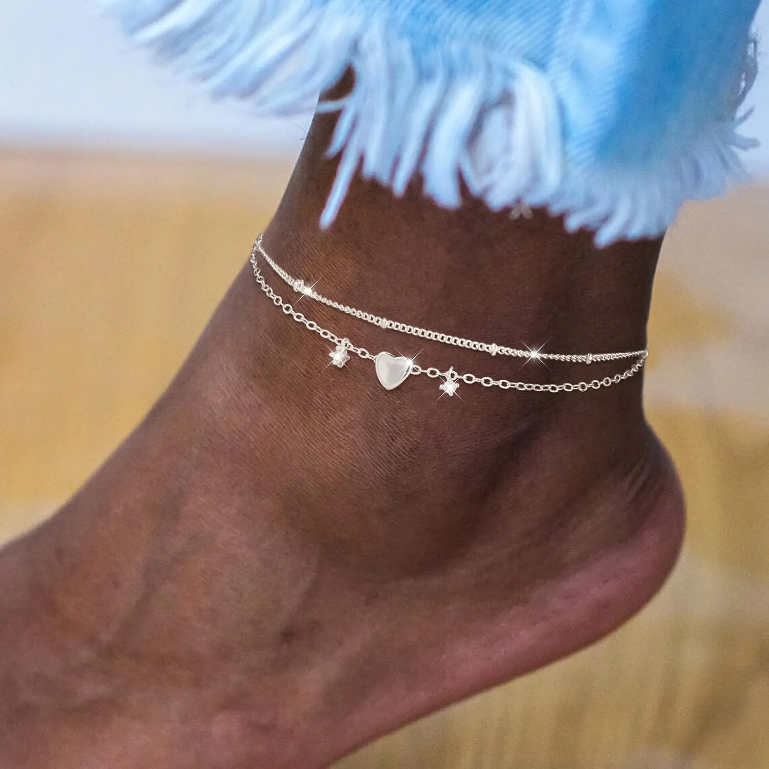 ASCOMY Anklets for Women 14K Gold/Silver Ankle Bracelets Dainty Cute Star Cubic Zirconia Devil's Eye Infinity Charm Pearl Satellite Sparkling Chain Summer Beach Foot Bracelet Jewelry Gifts for Her