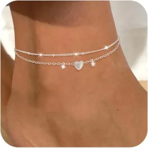 ASCOMY Anklets for Women 14K Gold/Silver Ankle Bracelets Dainty Cute Star Cubic Zirconia Devil's Eye Infinity Charm Pearl Satellite Sparkling Chain Summer Beach Foot Bracelet Jewelry Gifts for Her
