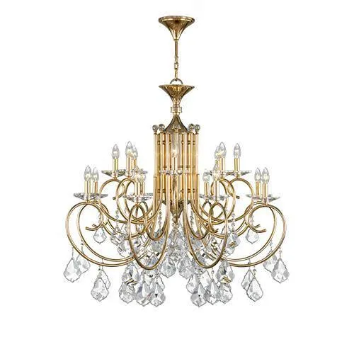 Asfour - Majestic Chandelier - 16 Bulbs - Gold - Pendeloqe & Octagon Clear