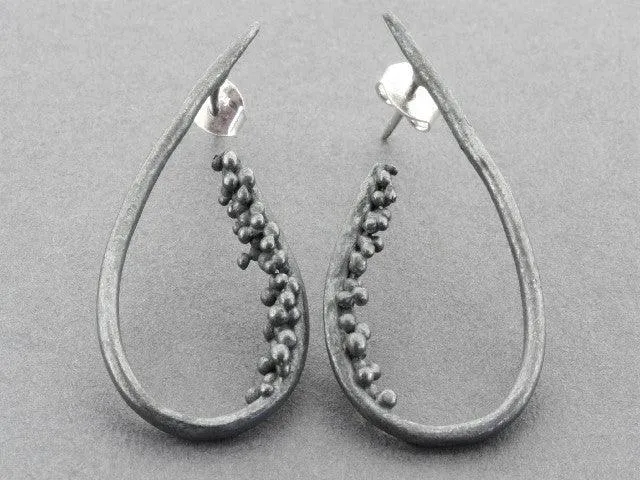 beaded teardrop earring - oxidized silver