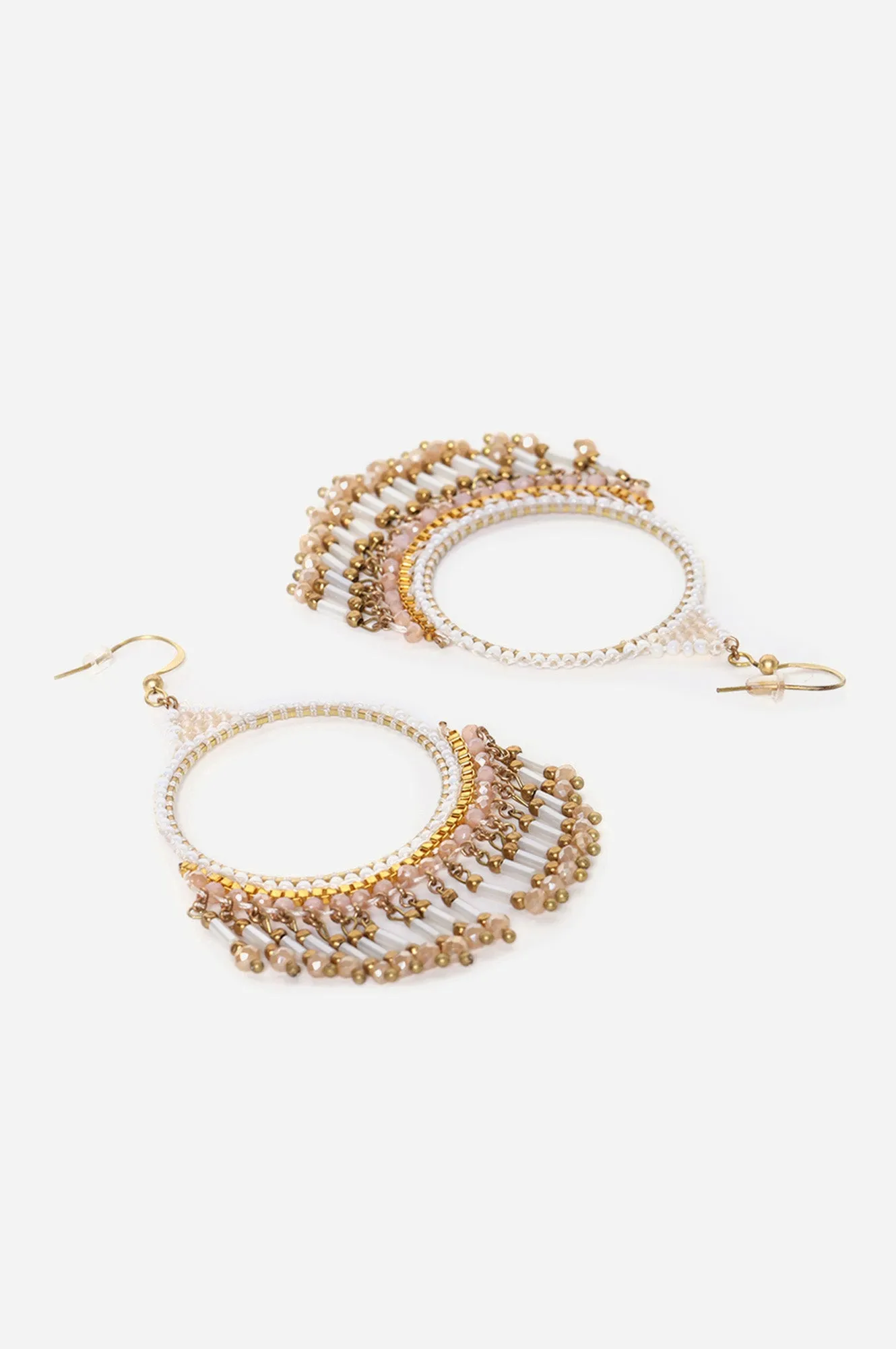 Beige Beaded Contemporary Handmade Earrings
