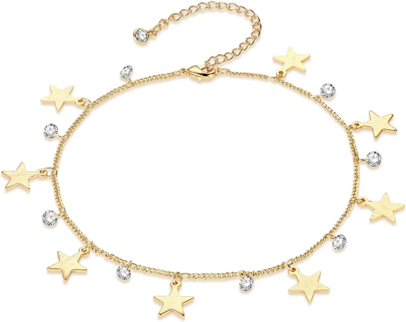 Bemoly Gold Anklet 14K Gold Plated Boho Beach Simple Dainty Charm Cute Tiny Lucky Star Turquoise Eye Zircon Handmade Foot Jewelry for Women