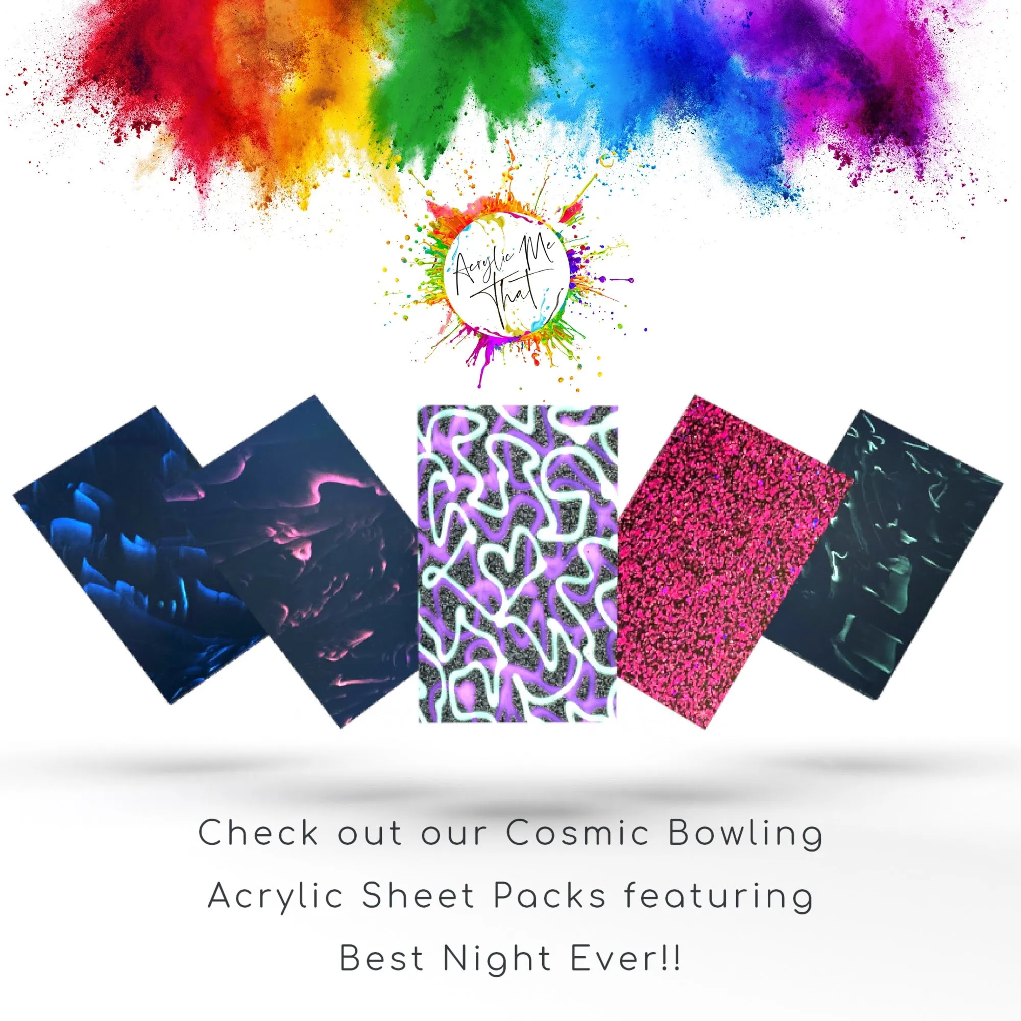 Best Night Ever Glitter Pattern Cast Acrylic Sheet - 1/8 in - Black, Sliver, Green, Purple, Neon, Gloss