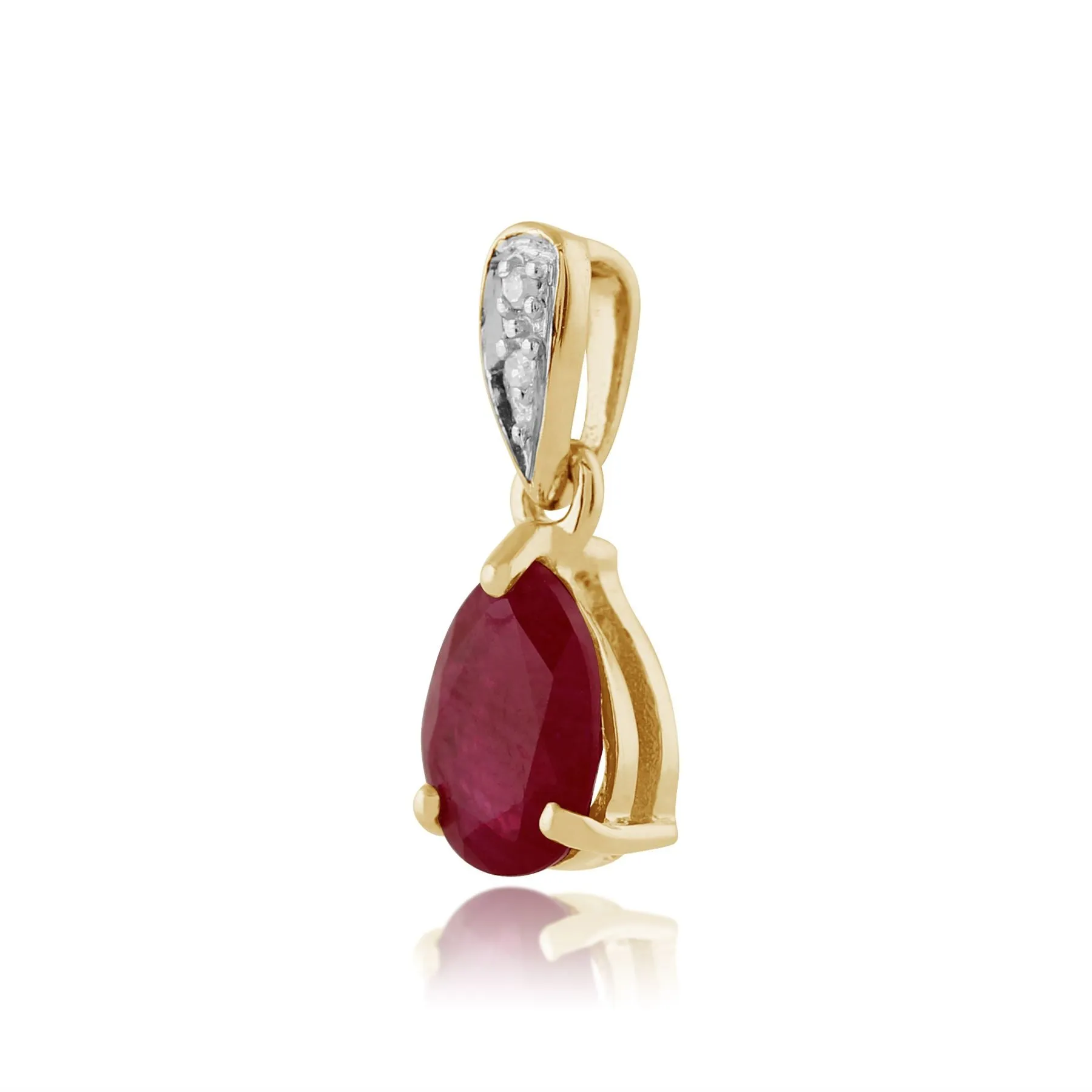 Birnenförmige Rubin & Diamant Halskette in 9ct Gelb Gold